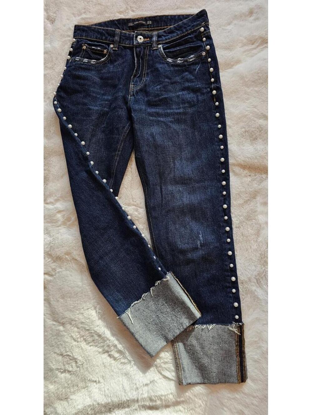 ZARA Trafaluc Cigarette Cuff Faux Pearl Jeans US 4 - Picture 4 of 6